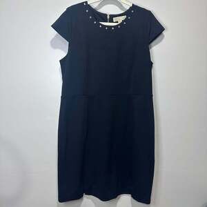 Michael Kors Women's Black Ponte Knit Gold Studded Scoop Neck Cap Sleeve Dress X